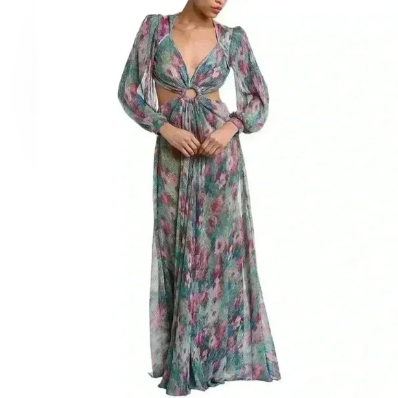 New NWT PATBO Lurex Cutout Gown Green Multi Color Sz 6 Retails $875 - Picture 1 of 3